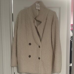 Double-Breasted Teddy Coat in Cream by Unbranded